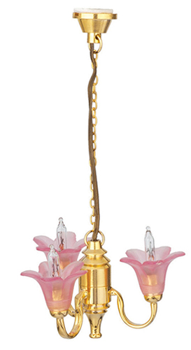 3-Arm Up Pink Tulip Chandelier